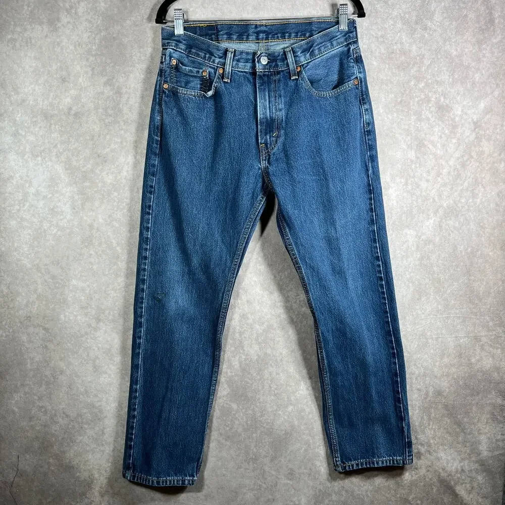 Levi's 505 Jeans Mens Size 33X30 Blue Dark Wash Denim Straight Regular Fit Work